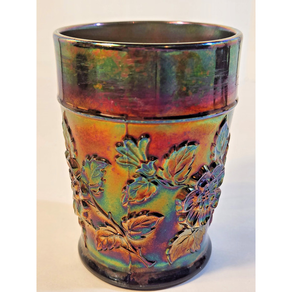 Vintage Dugan Blue Rambler Rose Carnival Glass Tumbler LOOK - Picture 7 of 7